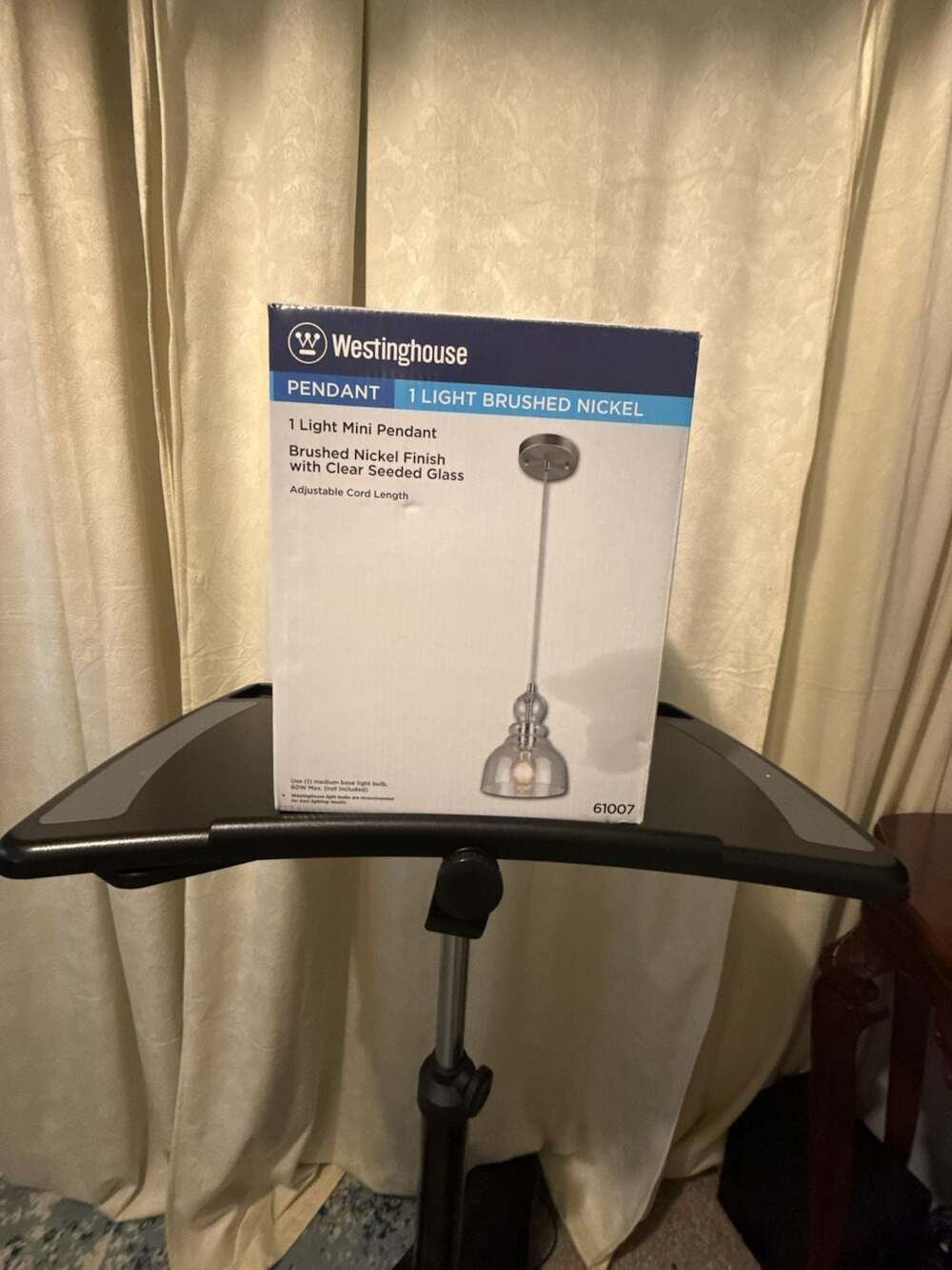 Westinghouse One-Light Mini Pendant, Brushed Nickel Finish w/ Clear Seeded Glass